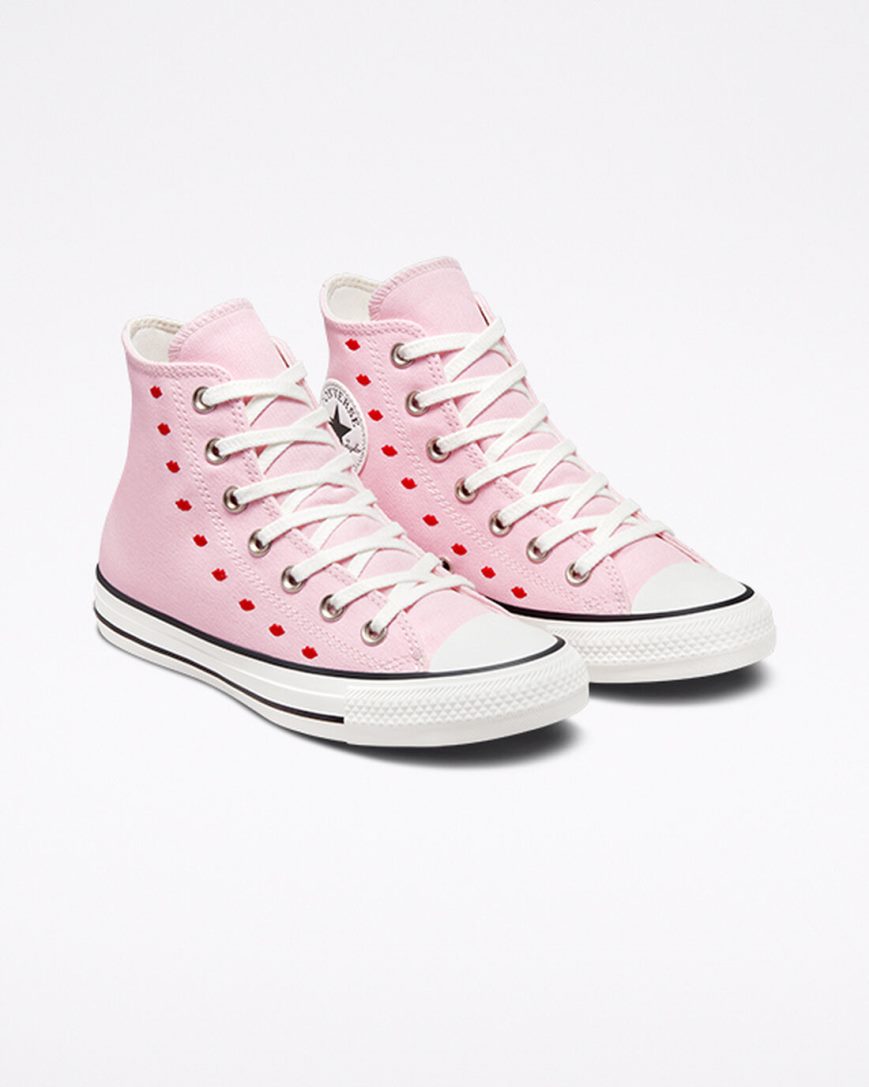 Tenisi Inalti Dama Converse Chuck Taylor All Star Embroidered Lips Roz Albi | RO AQ0TC753